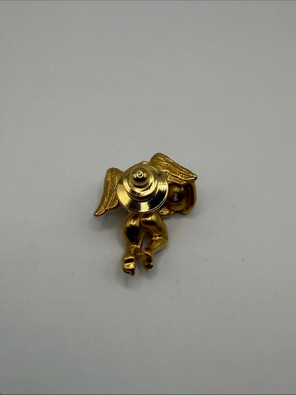 Vintage Gold Tone Blue Rhinestone Cherub Angel Lapel Statement Pin